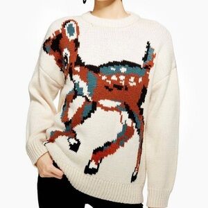 Topshop Cream Sweater with Deer Motif
